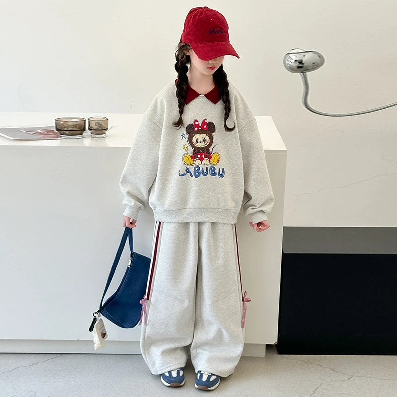 女童秋装套装2025新款洋气女大童春秋季时髦儿童polo领卫衣两件套