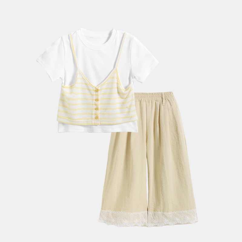 女童夏装休闲套装2025新款中大童夏季短袖洋气两件套25235-ZJ