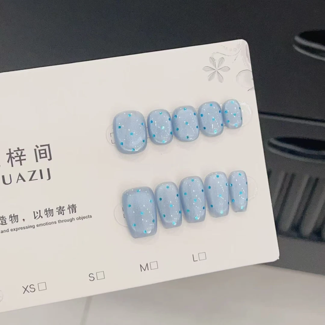 【薄荷糖】手工穿戴甲显白纯欲蓝色猫眼清新夏日光疗美甲四季流行