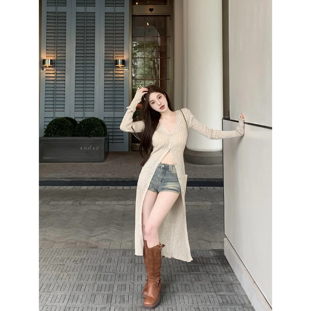 实拍 京都私服气质慵懒风 薄款防晒长款针织大开衫