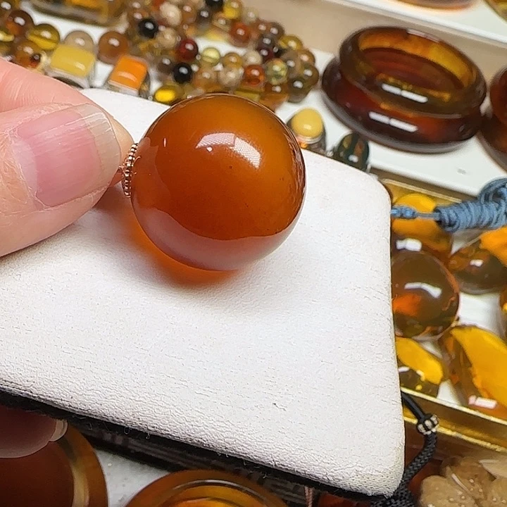琥珀颈饰未镶嵌天然缅甸琥珀圆珠吊坠28+