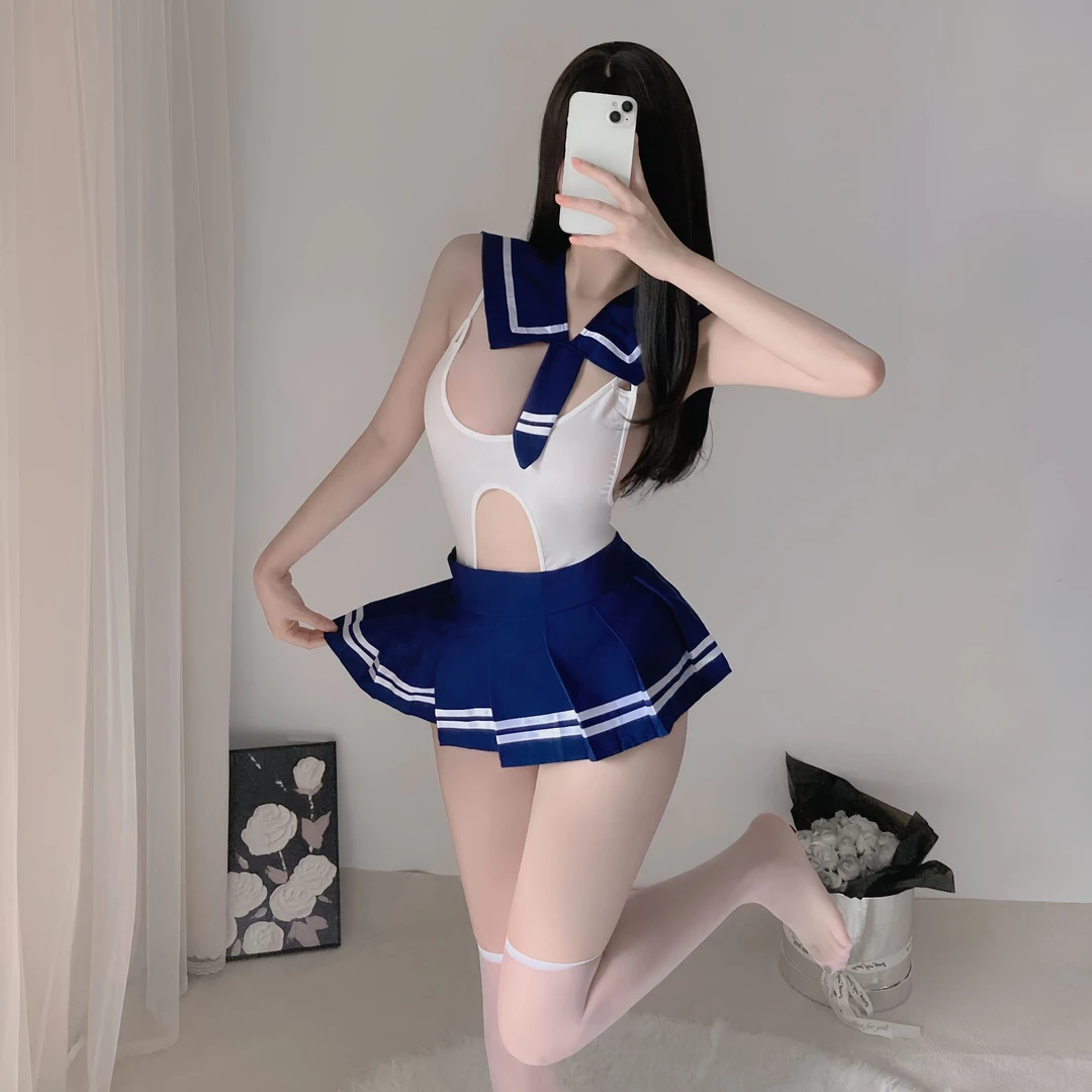 睡裙女套装短裙V领性感纯欲蓝色显瘦夏季动漫修身学院风气质软妹