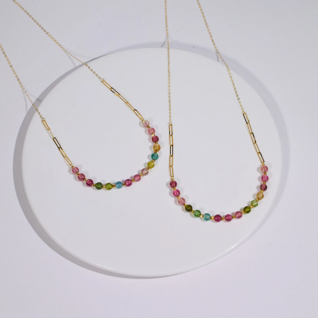 非遗好物分享【歪歪】碧玺几何微笑项链*18K金（多样性发一）XB-J0675