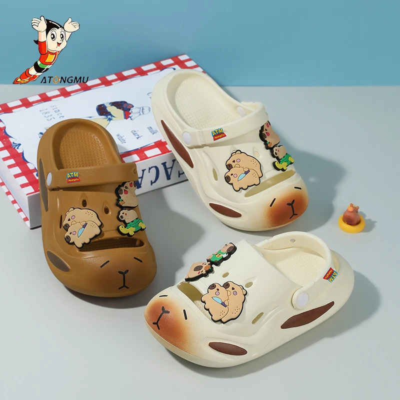 阿童木童鞋包头一字拖女童夏季拖鞋软底外穿男童防滑儿童洞洞鞋