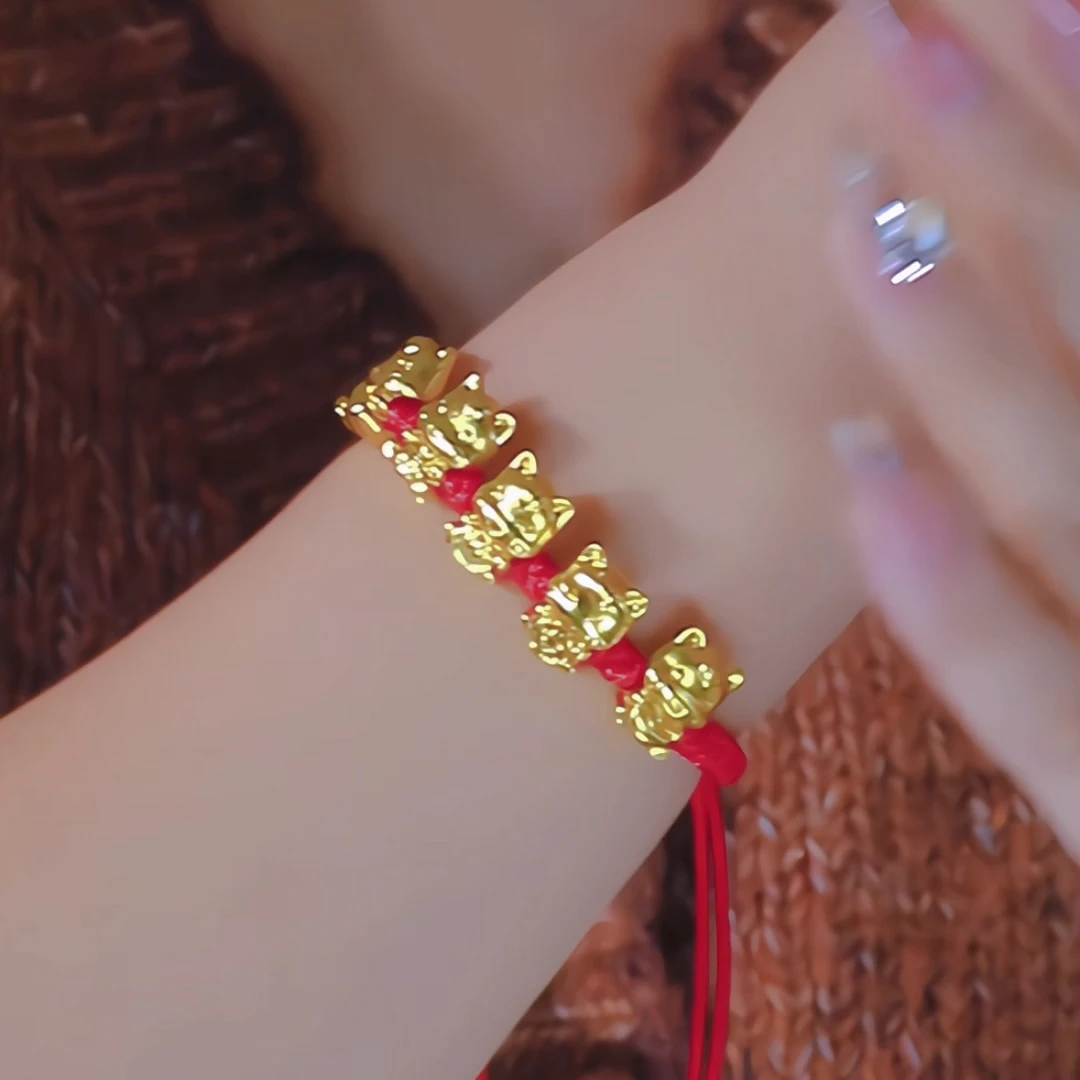 钛钢布艺手链 马年红绳生肖手链本命年马上有福手链礼物红色手绳