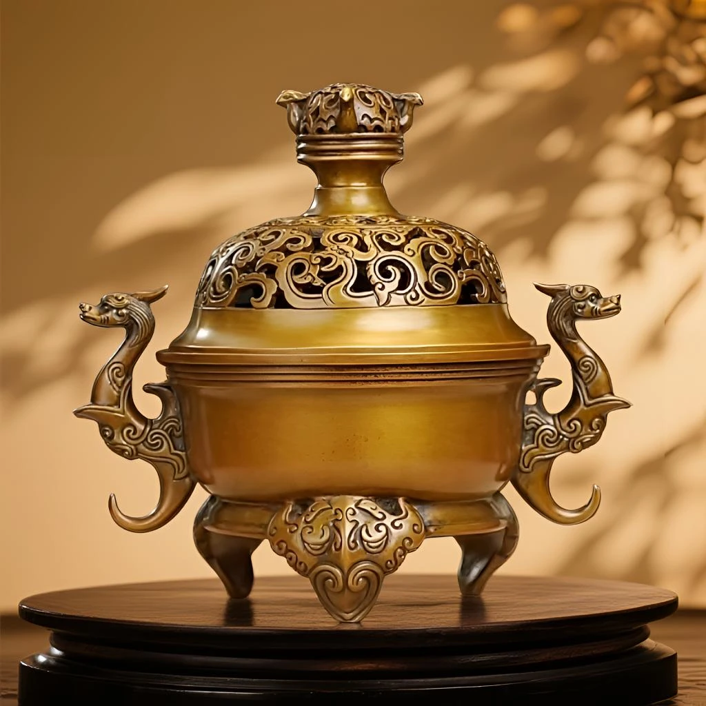 李迎春手工非遗铜香炉 虬龙熏炉两件套 苏工纯铜精炼失蜡铸造
