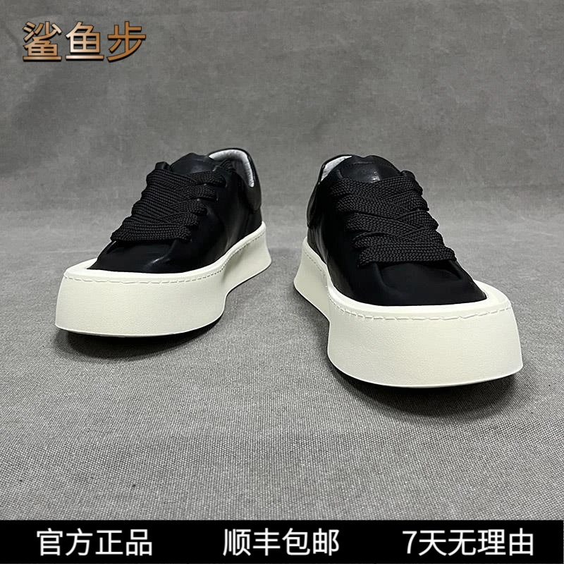 鲨鱼步休闲板鞋男厚底春季新款黑色百搭潮鞋软底潮流系带低帮男鞋