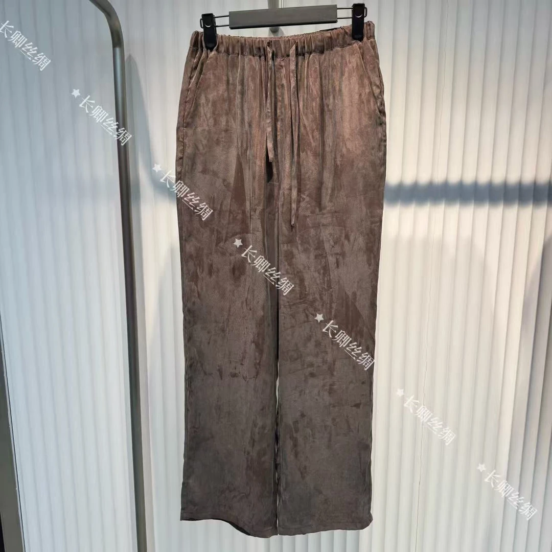 【长卿】新中式真丝国风春季女松紧腰感女直筒裤D148