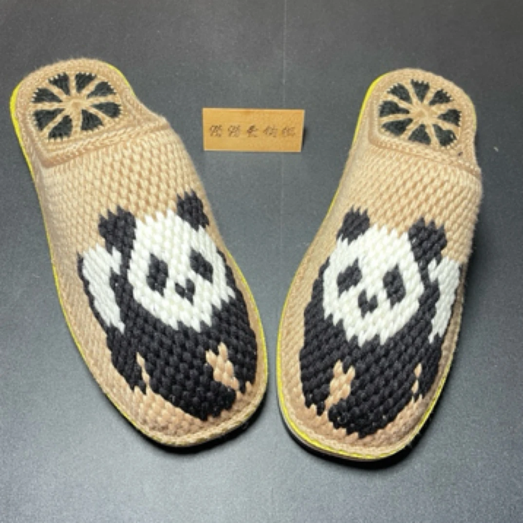 秋冬季情侣婚嫁纯手工钩花毛线拖鞋鞋拖钩织针织居家结婚编织鞋