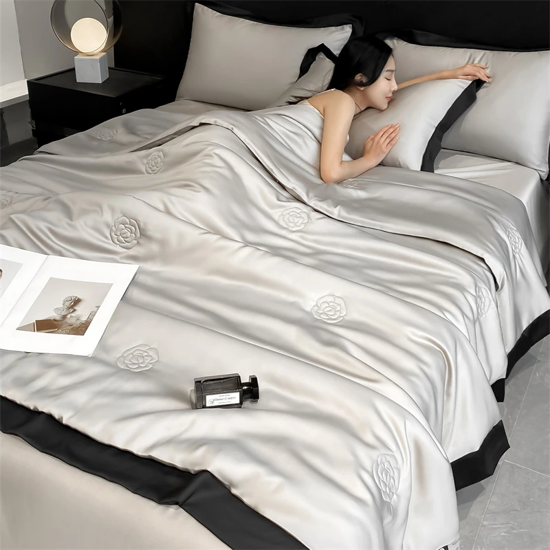 亲肤A类夏季水洗真丝夏凉被床上四件套冰丝空调被丝滑凉感薄被子