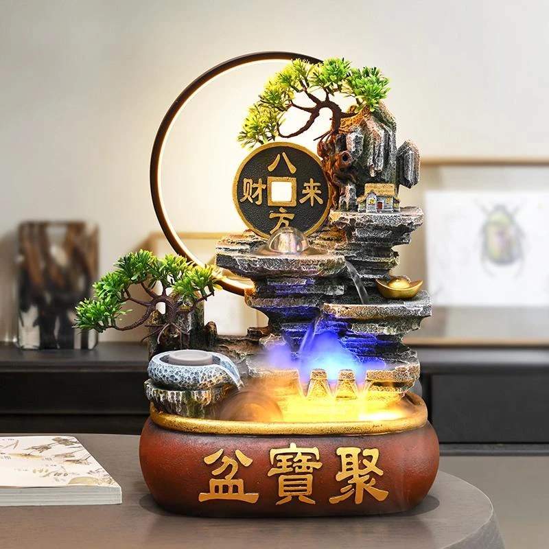 办公室聚宝盆流水摆件循环水假山喷泉生财桌面风水轮乔迁新居礼物