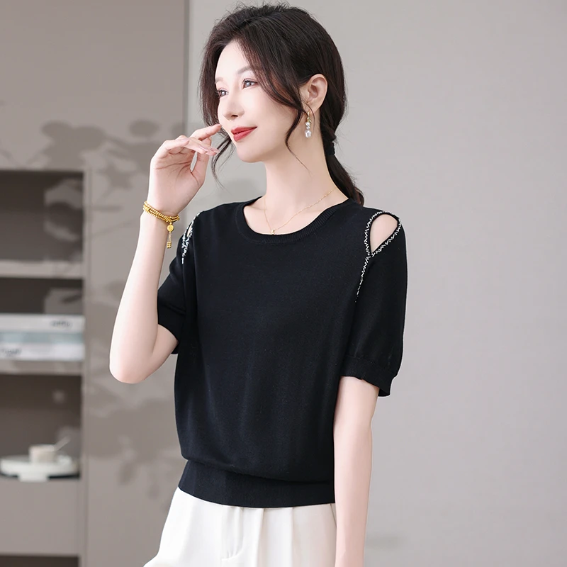 品牌撤柜清仓女装设计感别致短袖T恤夏季宽松简约减龄针织上衣