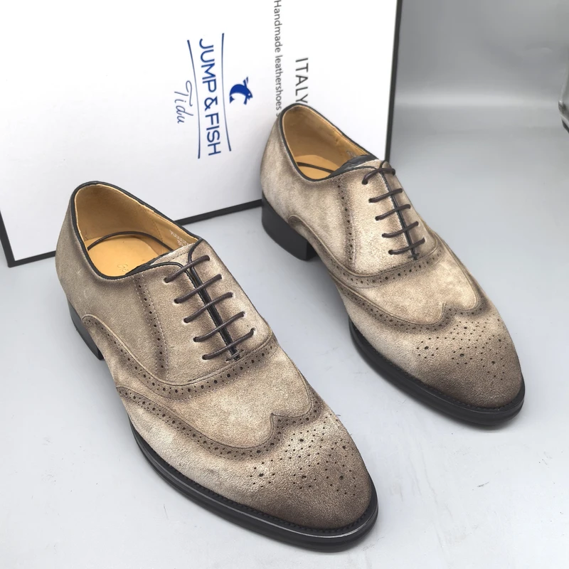 牛反绒固特异全皮底布洛克商务皮鞋（9050079）蛋清色