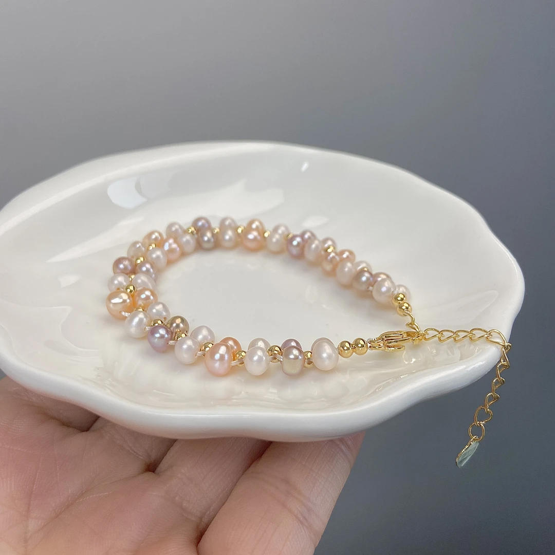 627 双排彩色小米珠珍珠手链 天然淡水无核 可刮粉可调节