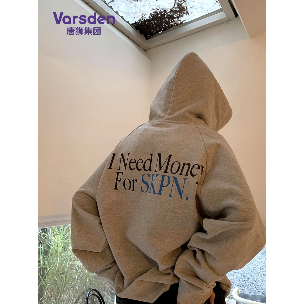 唐狮集团Varsden420克重磅高街印花连帽卫衣美式ins风情侣套头衫