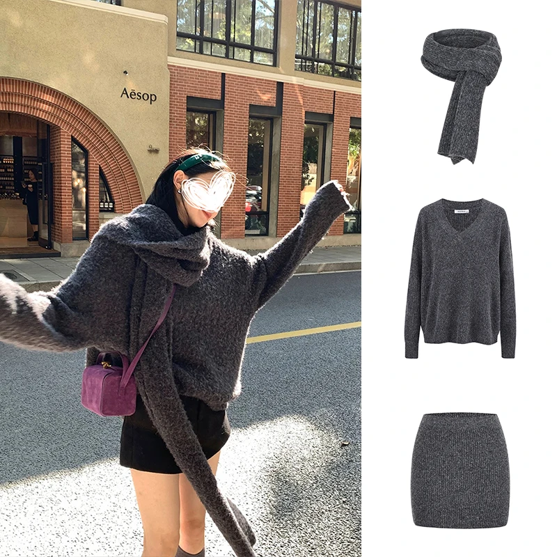 Moses Queen/魔西女王 氛围感披肩围脖软糯毛衣宽松百搭针织上衣