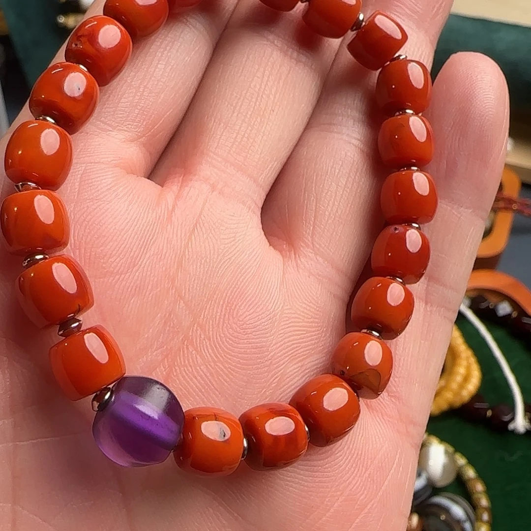 南红玛瑙合金颈饰南红瓦西料子有两三颗有矿点介意勿拍7.5