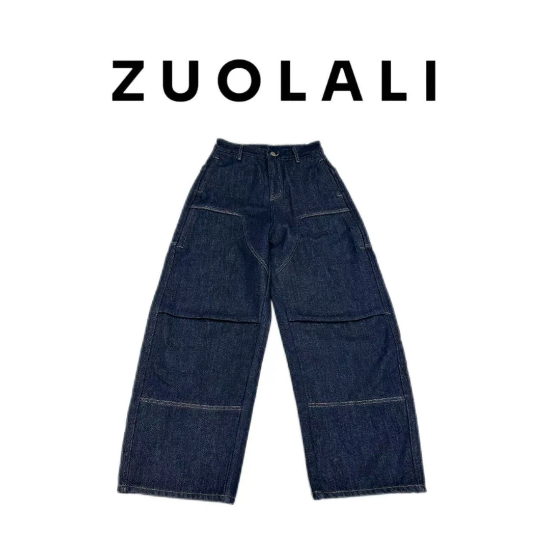ZUOLALI/左拉励【原色牛】复古原色大口袋设计-高腰堆堆裤