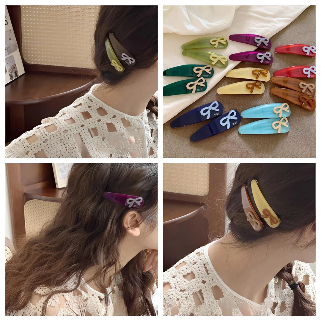 韩国醋酸少女心撞色蝴蝶结发夹女款2025新款网红爆款水滴发夹新款