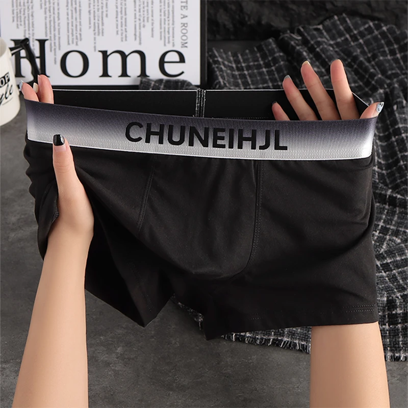 新款纯色棉质男士内裤时尚休闲男生平角裤舒适透气中腰青年四角裤