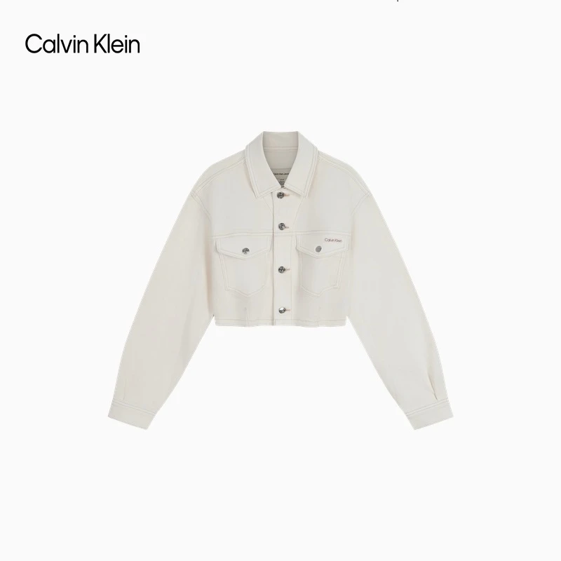 CK Jeans25秋季新款女美式复古潮流白色短款潮壳牛仔外套