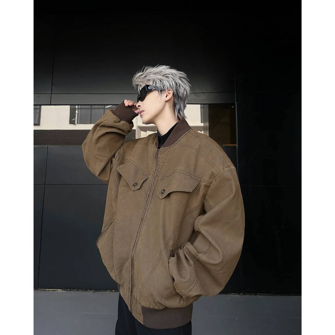 美式复古做旧工装夹克男女春秋高级感宽松休闲cleanfit百搭外套潮