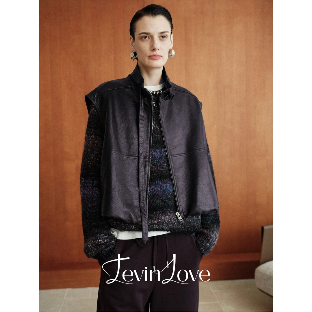 LEVIN LOVE 飘带皮衣马夹两穿 L025AW26332