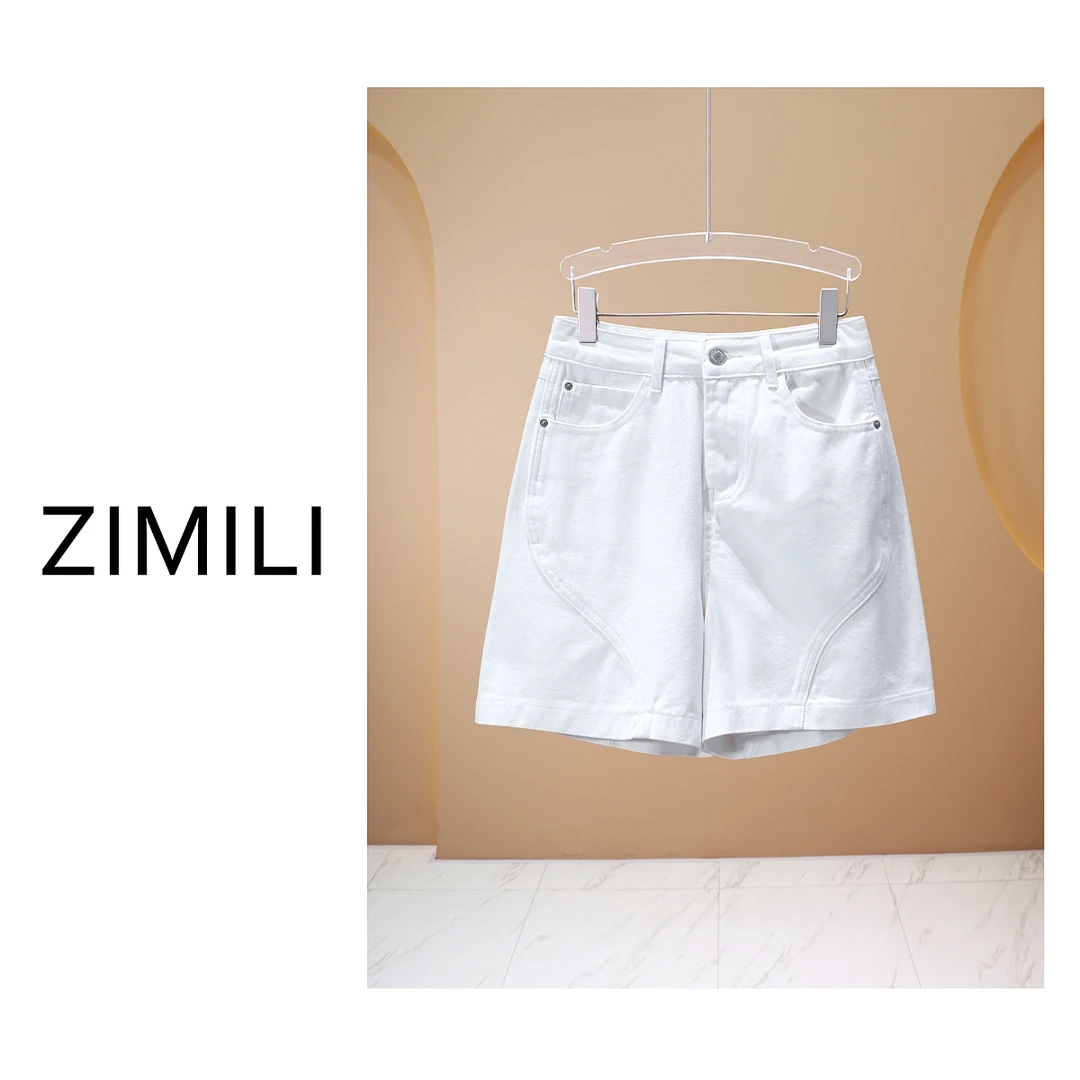 【LIANG哥女装】2025夏季轻薄透气水洗牛仔象牙白微阔版短裤6712