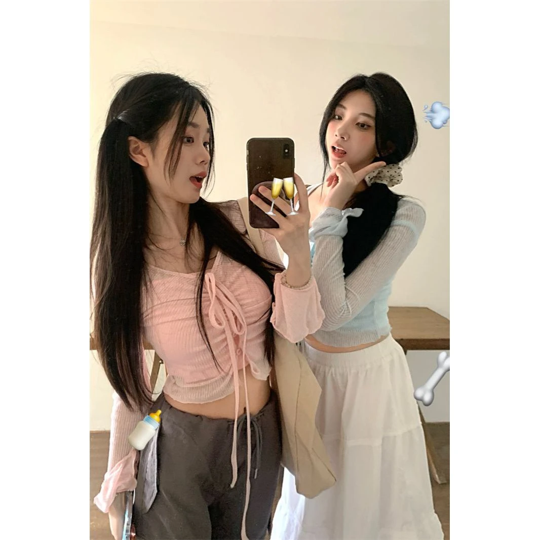 伯希和严选【清仓】纯欲风辣妹夏季新款粉色薄款防晒长袖上衣女装内