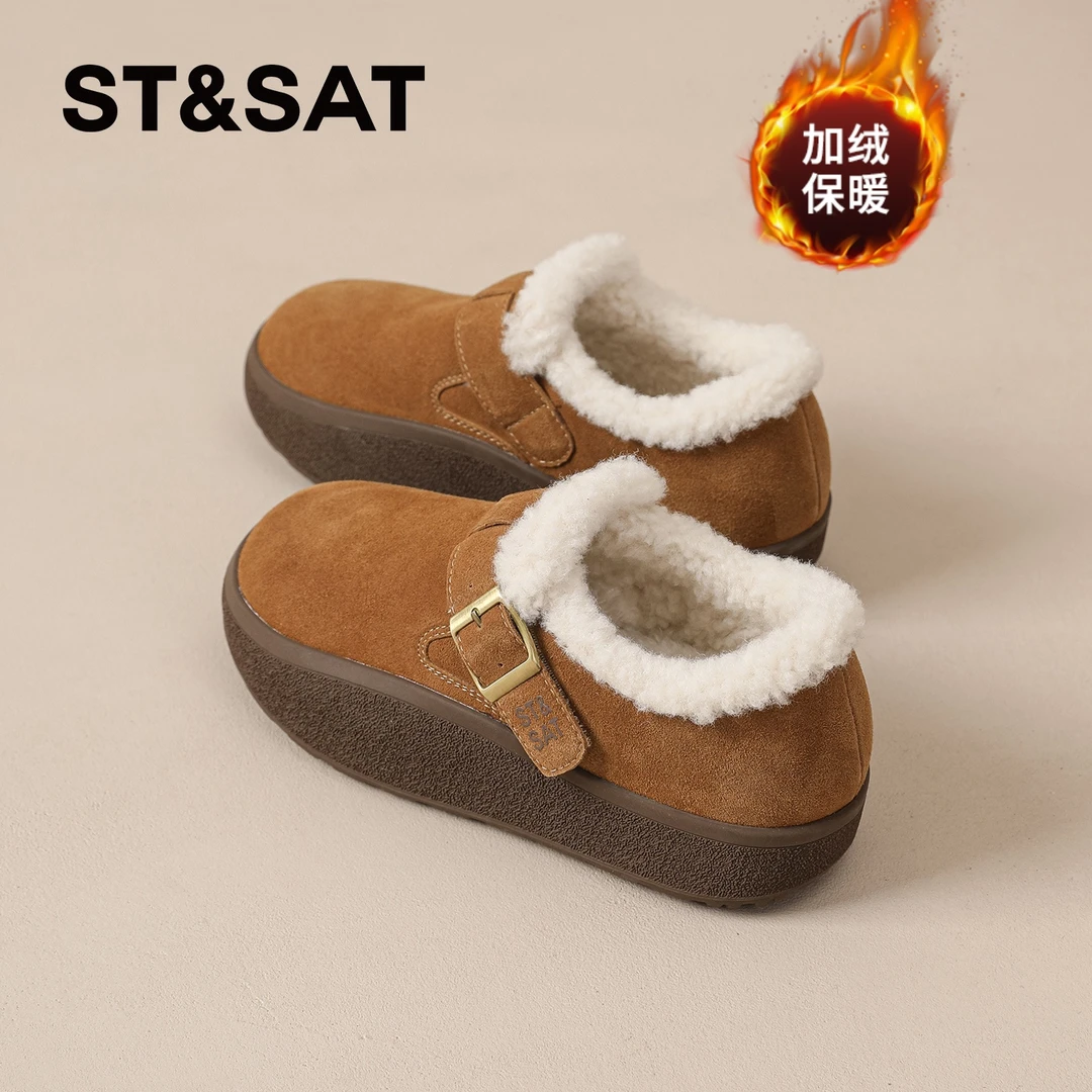星期六勃肯鞋女2025冬季爆款复古棕色棉鞋加绒保暖毛毛鞋厚底女鞋