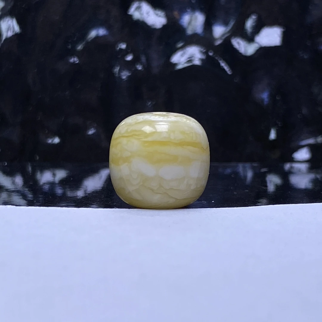 琥珀蜜蜡浓金瓷白花虎皮纹蜜蜡精品老型单珠11.9mm