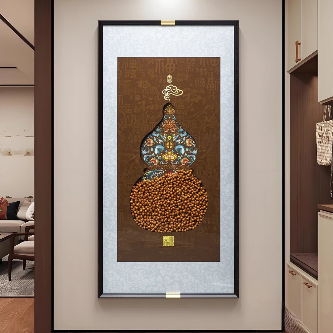 福禄双全立体实物画中式风格适用于客厅书房等场所装饰葫芦80160