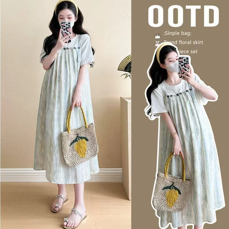 孕妇春装2025新款连衣裙夏季假两件高级感穿搭早春裙子外穿