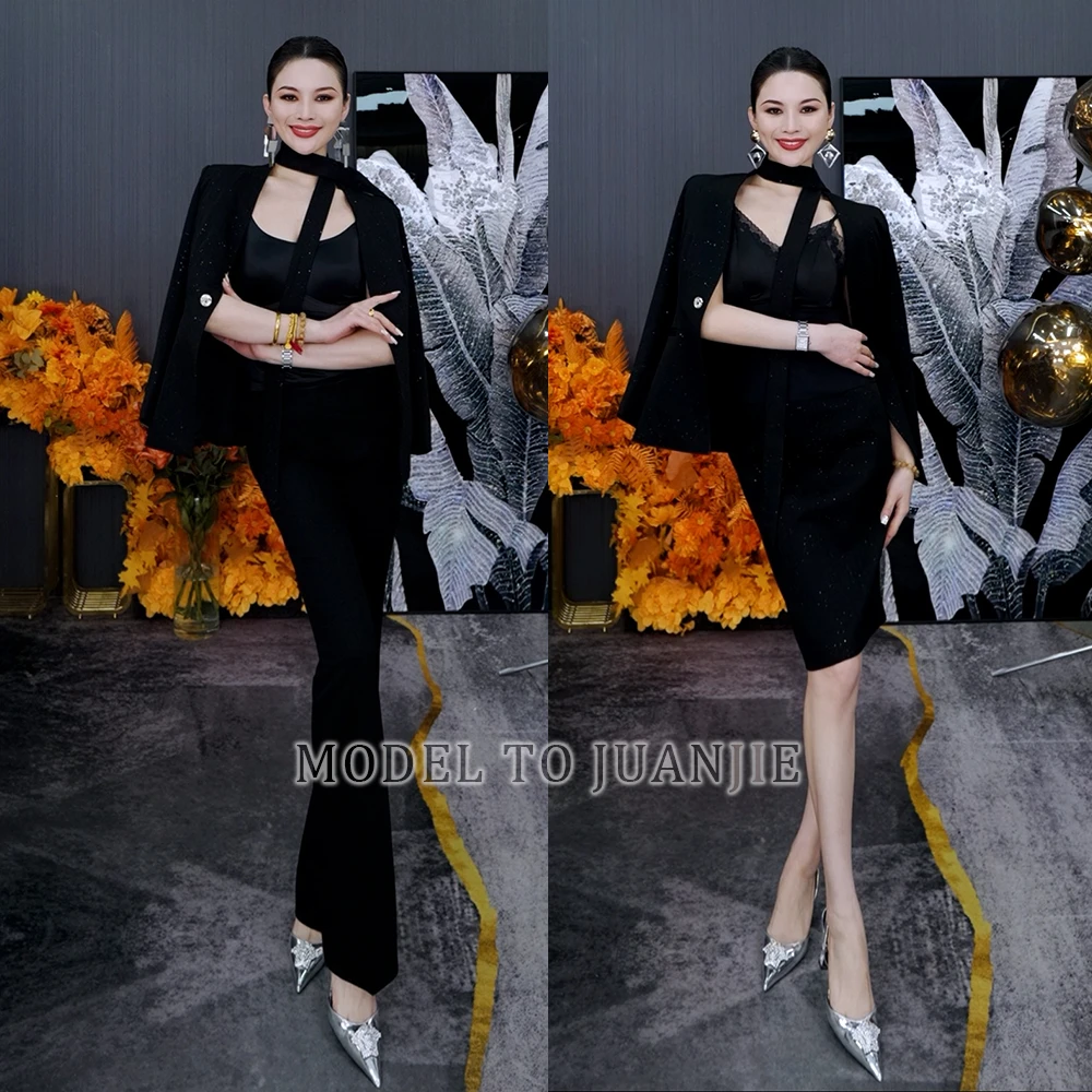 秋季春季高定气质轻奢烫金时尚职业女神范显瘦西装微喇裤套装668