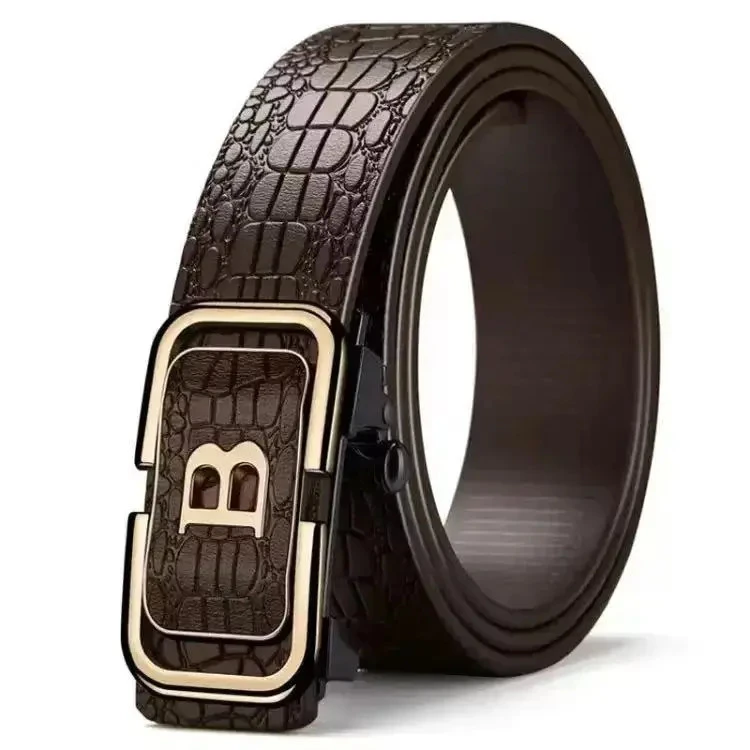 T【首播福利】男士鳄鱼纹咖B色休闲商务内穿自动扣数码青年车载配件