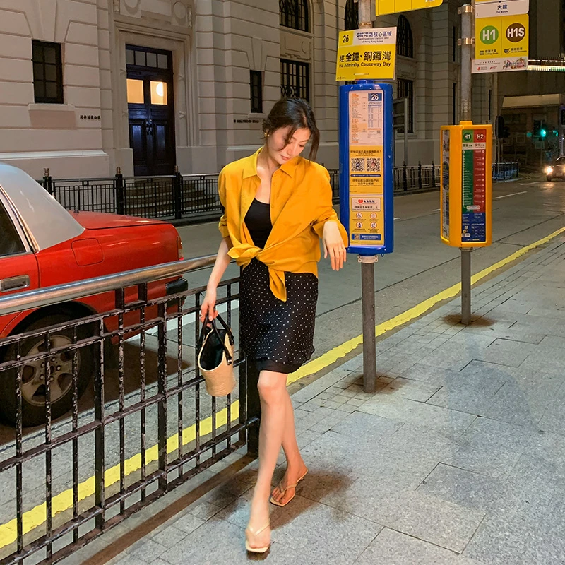 【ALONE SAVOR】龍喜儿 黑白漫集 蕾丝拼接半身黑色波点半裙K135