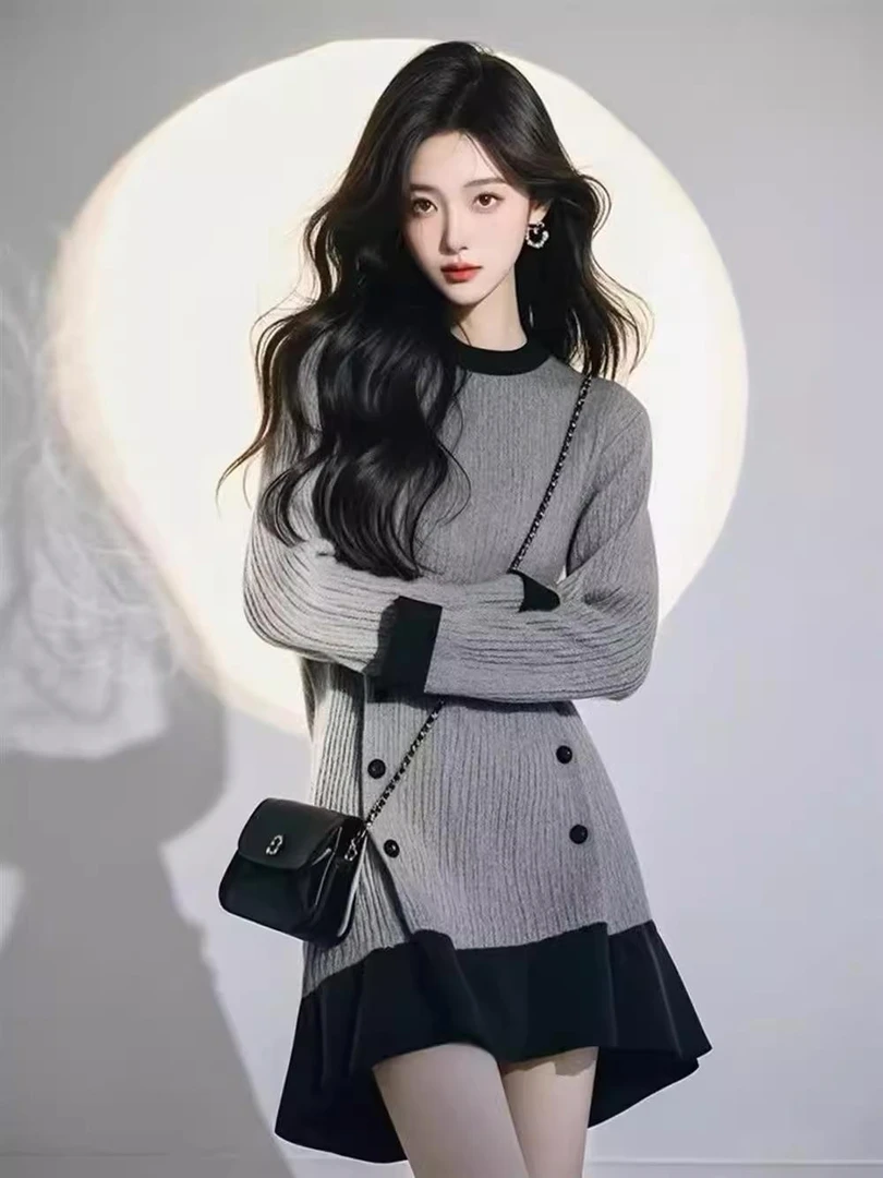 小香风高级感超好看气质针织连衣裙慵懒风短裙子女2025秋冬季新款