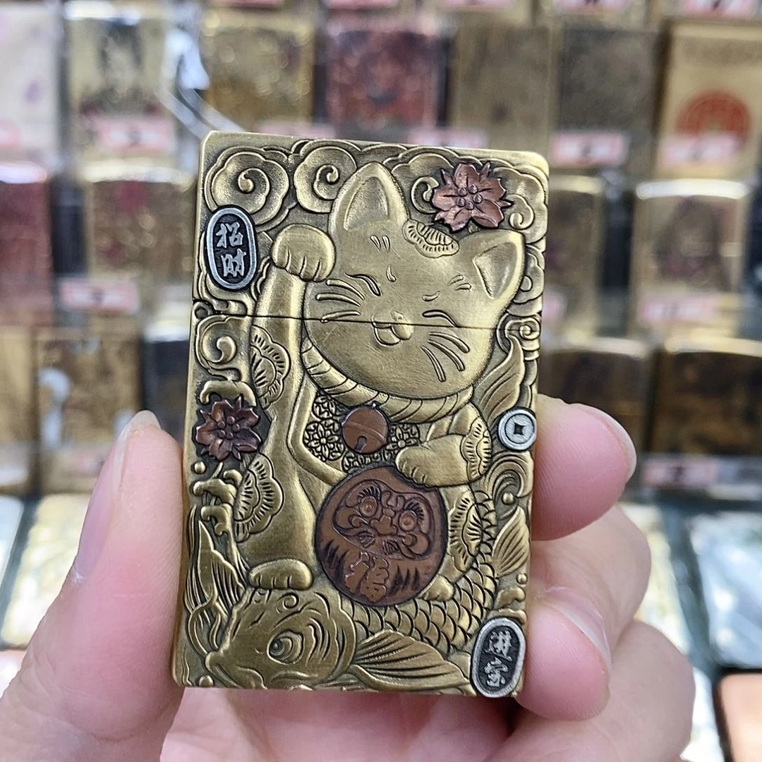 明铬双面招财猫打火机