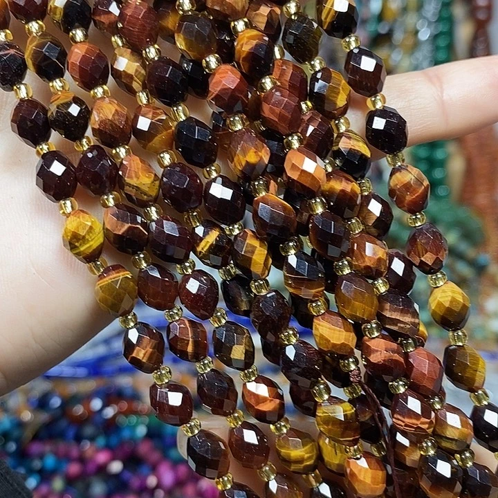 玛瑙/玉髓未镶嵌珠宝半成品A级虎眼米切卡6*8mm一条