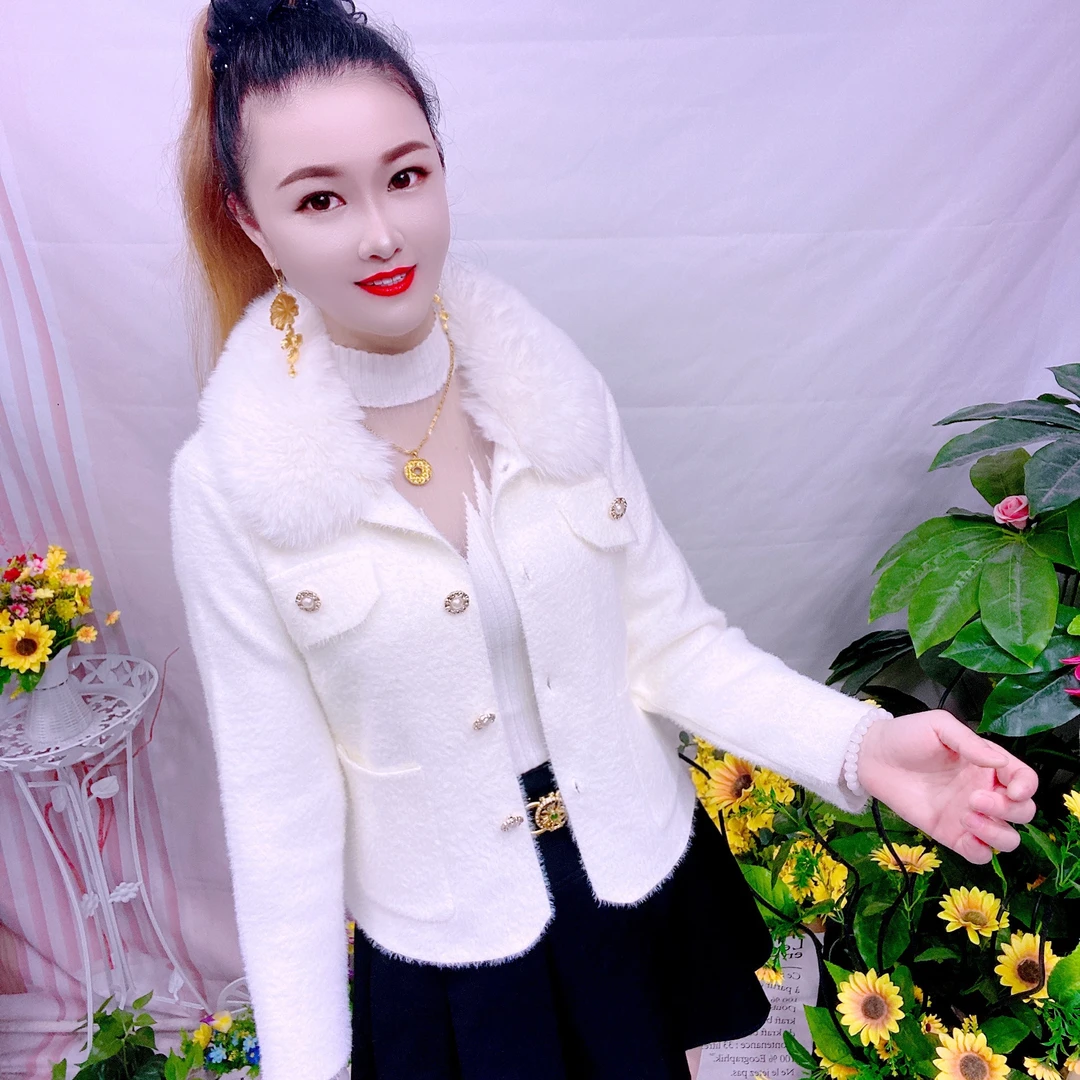 冬季女士短外套拉链上衣秋冬秋季围巾领女轻奢短款