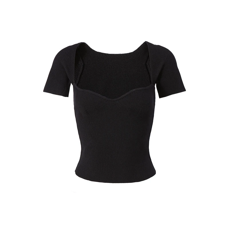 【Q】2025夏季新款修身显瘦露锁骨百搭短袖针织衫上衣M424