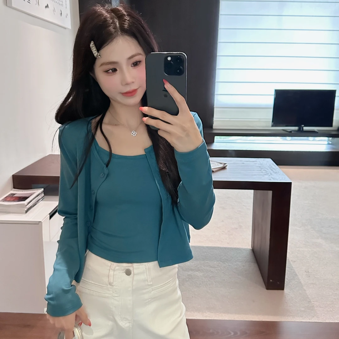 针织开衫吊带背心两件套女春季2025新款辣妹气质百搭长袖休闲上衣