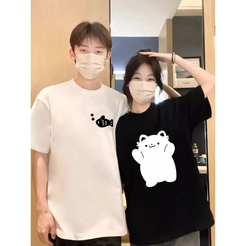 不撞衫情侣装夏装2025新款白色百搭的潮牌设计感小众女装半袖T恤