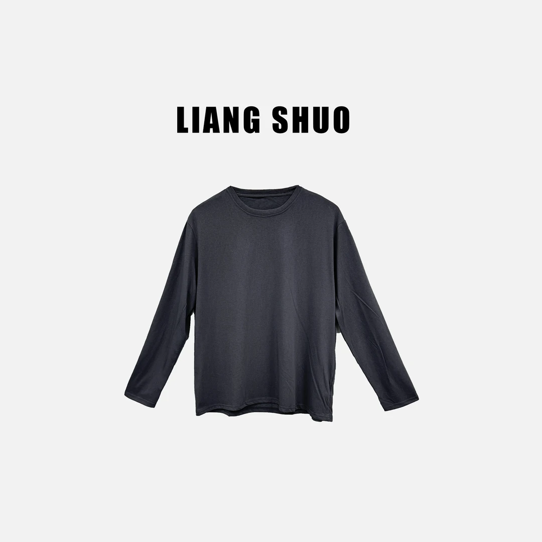 LIANG SHUO 100冰感精梳棉防晒长袖阔版垂感宽松休闲T恤纯色经典