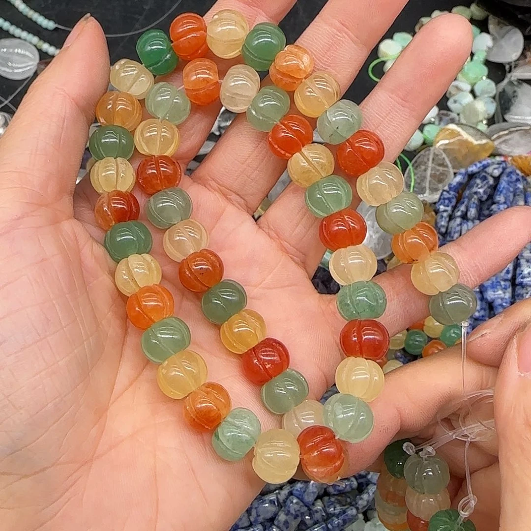 玛瑙/玉髓合金珠宝半成品东陵玉10mm一条南瓜