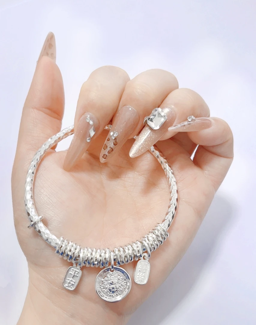 足银手镯 黄财神吉言盘缠足银999.9手镯开口，非闭口手镯