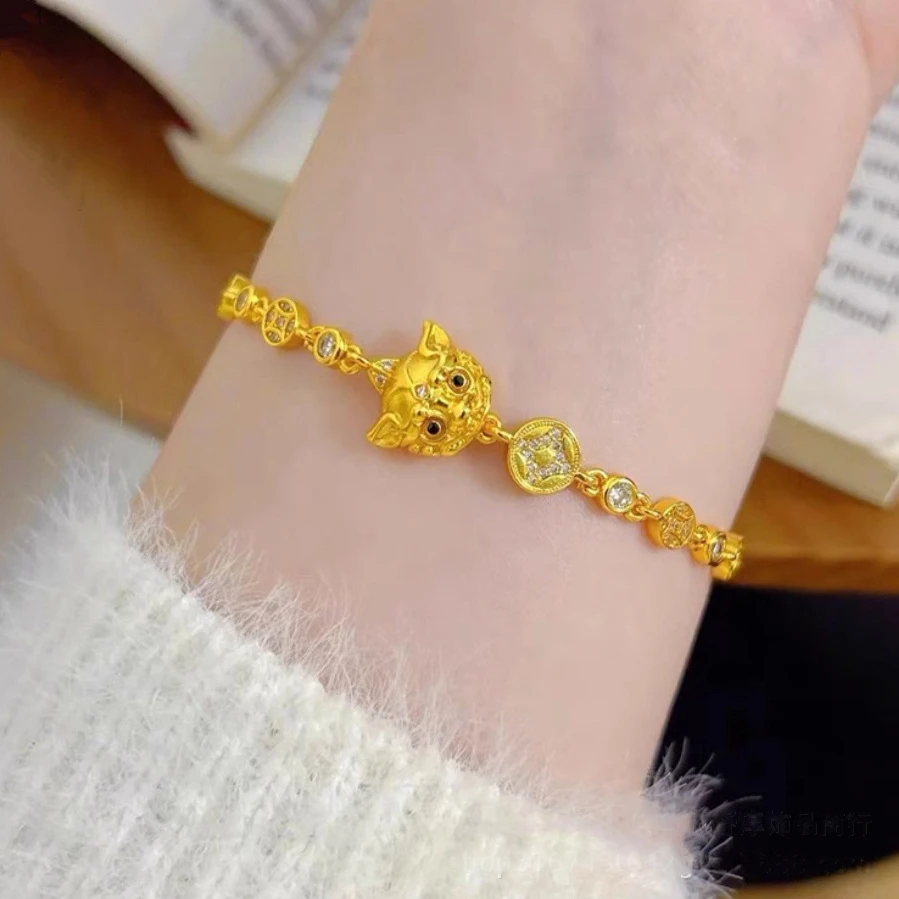 铜合金锆石手链 古法招财貔貅手链网红同款貔貅项链高级感女款