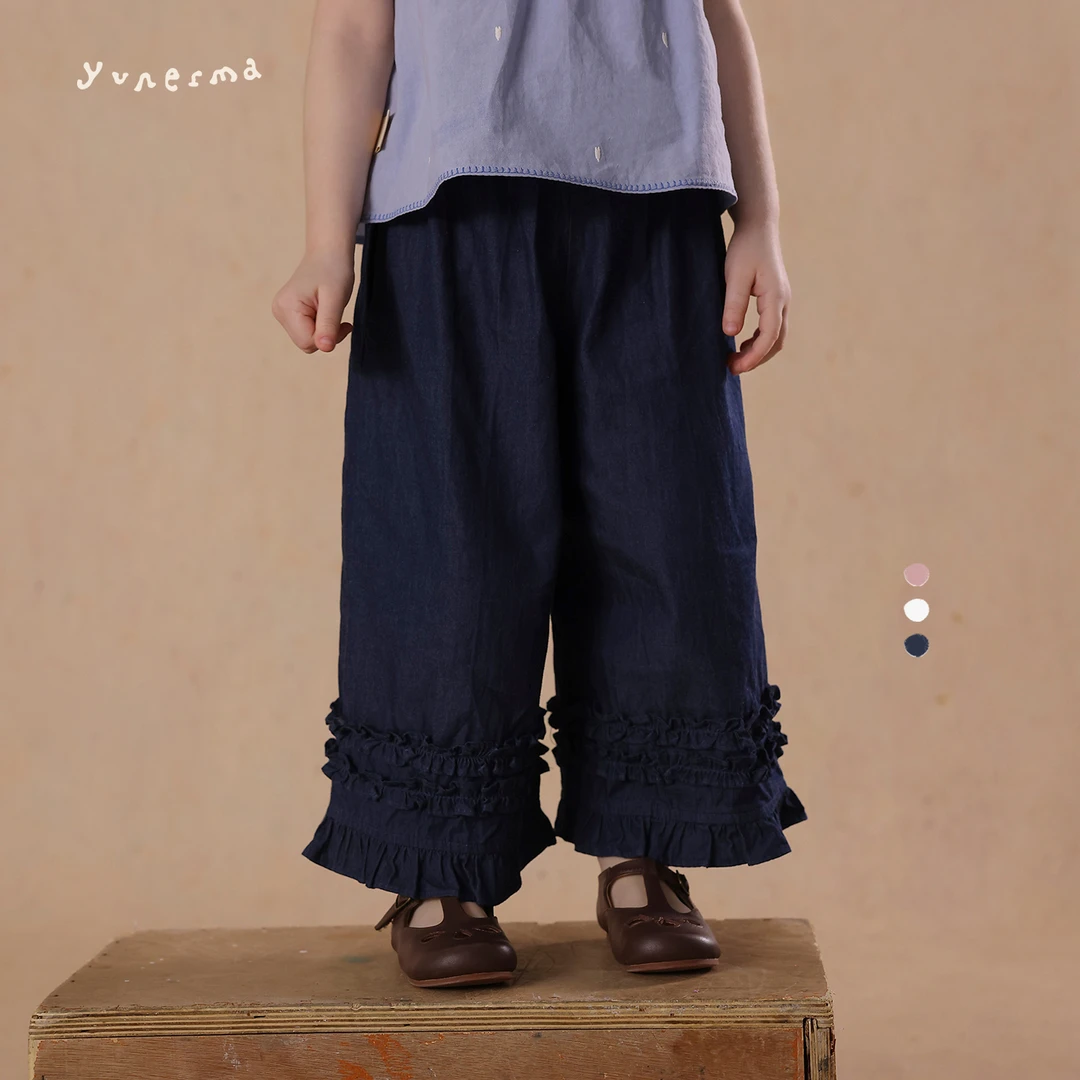 宝宝幼儿园夏季薄款花边阔腿裤允儿妈2025新款纯棉防蚊裤休闲裤潮