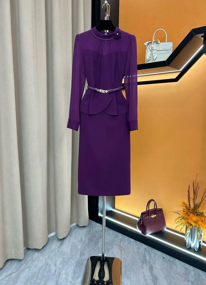 61221-荷叶边连衣裙女春夏新款轻熟优雅端庄收腰显瘦气质包臀裙子