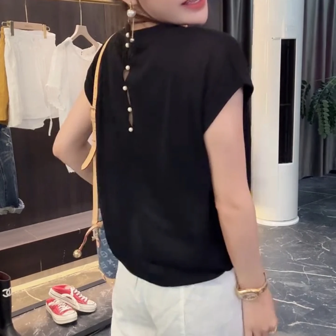 欧货新款夏季冰感半搭短袖显瘦上衣